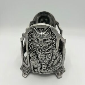 Vintage Carson 1998 Cat and Kitten Pewter Metal Candle Holder Jar Sleeve